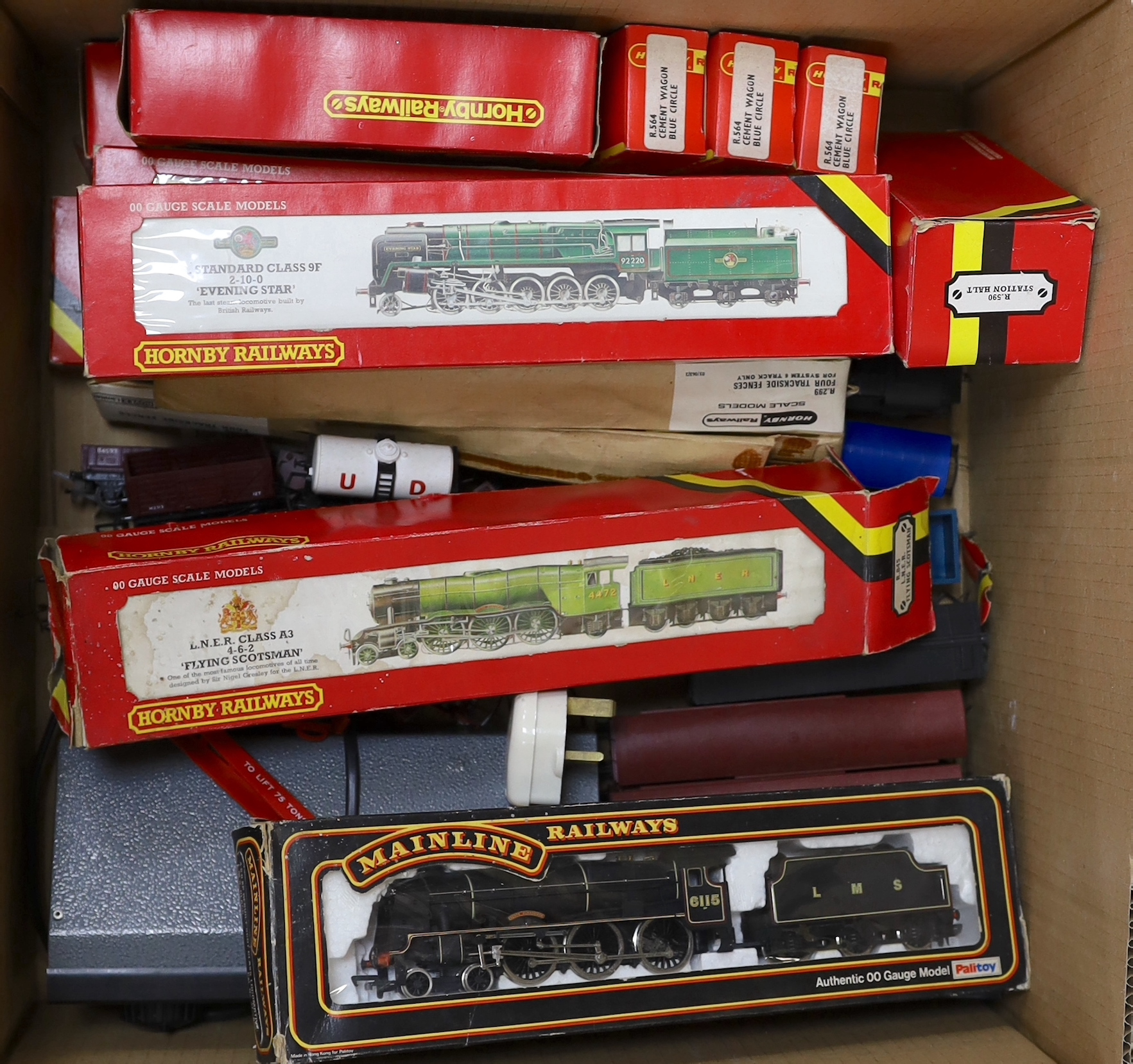 Two boxes of 00 gauge model railway by Hornby Railways, Mainline, Lima, Tri-ang, etc.